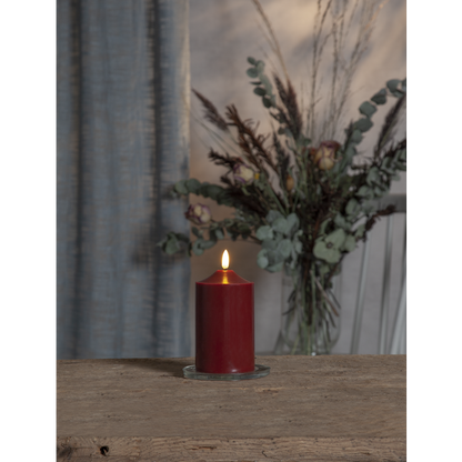 Stearinlys LED Blokklys Flamme Topp Rød 15 cm