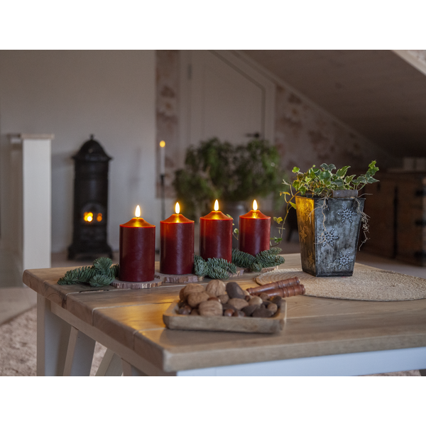 Stearinlys LED Blokklys Flamme Topp Rød 15 cm