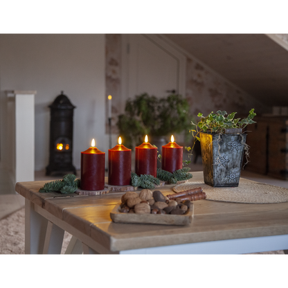 Stearinlys LED Blokklys Flamme Topp Rød 15 cm