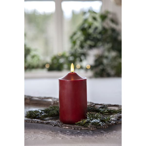 Stearinlys LED Blokklys Flamme Topp Rød 15 cm