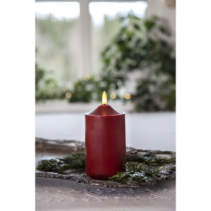 Stearinlys LED Blokklys Flamme Topp Rød 15 cm