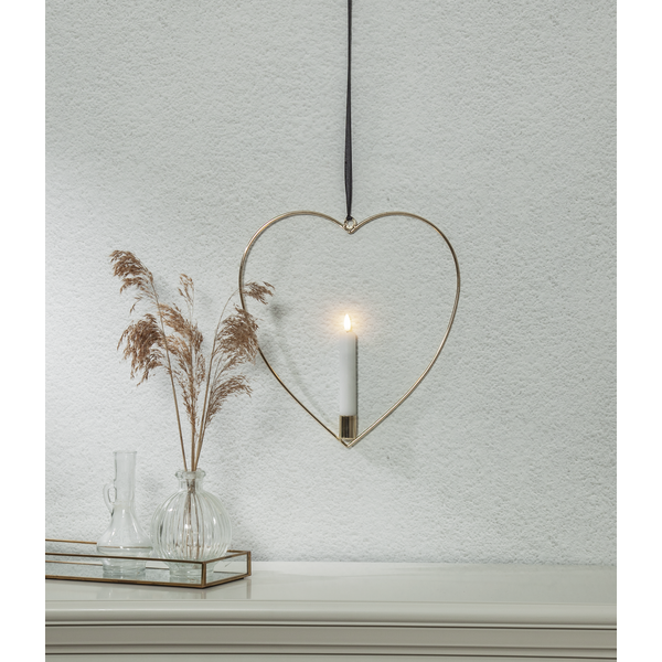 Lysestake hengende hjerte inkl. LED-lys messing