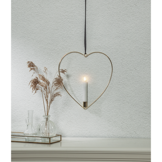 Lysestake hengende hjerte inkl. LED-lys messing