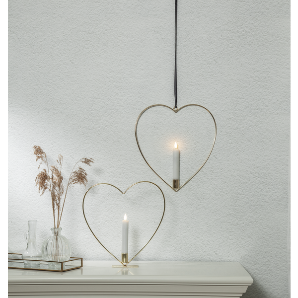 Lysestake hengende hjerte inkl. LED-lys messing