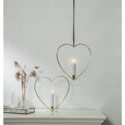 Lysestake hengende hjerte inkl. LED-lys messing