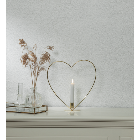 Lysestake Stående Hjerte inkl. LED-lys Messing