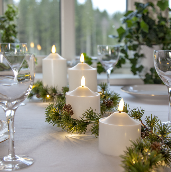 Stearinlys LED Blokklys Flamme Topp Hvit 9,5 cm