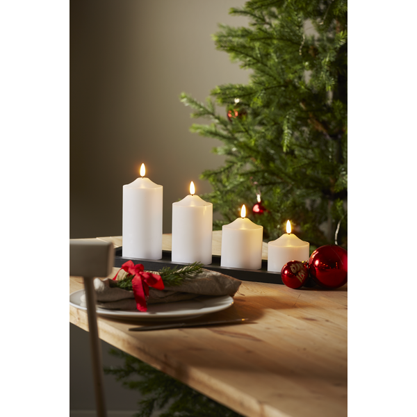 Stearinlys LED Blokklys Flamme Topp Hvit 12 cm