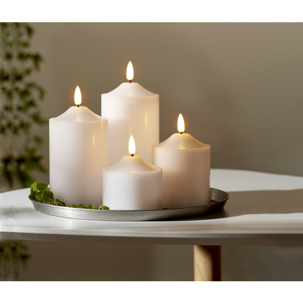 Stearinlys LED Blokklys Flamme Topp Hvit 12 cm