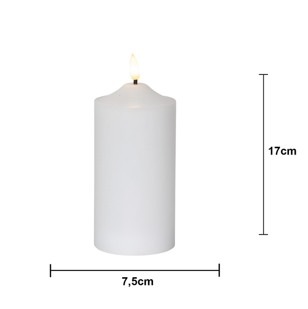 Stearinlys LED Blokklys Flamme Topp Hvit 17 cm