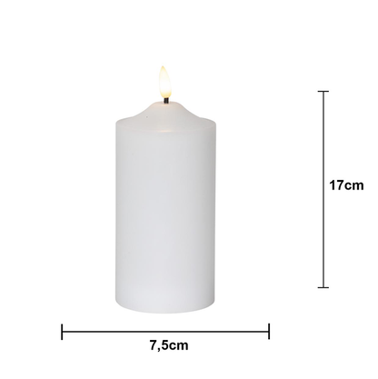 Stearinlys LED Blokklys Flamme Topp Hvit 17 cm