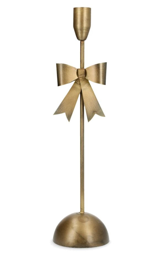 Lysestake Rosett - Messing 36 cm | Høy metall-lysestake med sløyfe til kronelys