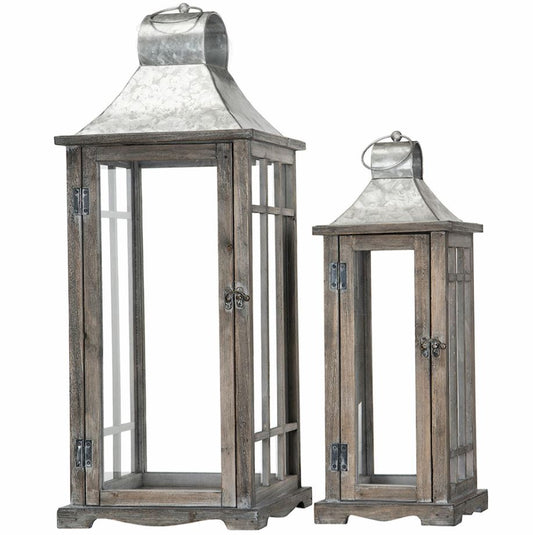 Lyslykt i trehus, gammelt tre, 2-pack