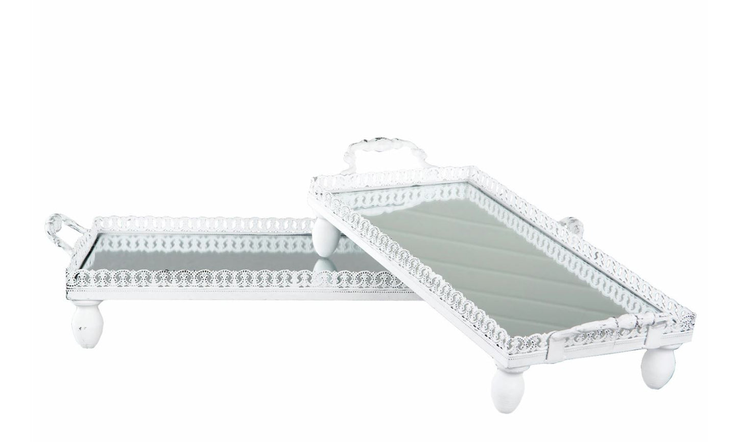 Dekorativt Fat Brett Speil Avlang Shabby Hvit 2-pakning