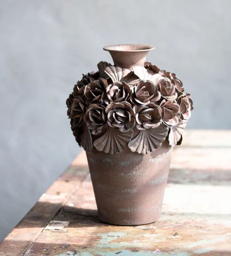Dekorativ Vase Ofelia Blomstrete Brun Ø21x30cm Metall