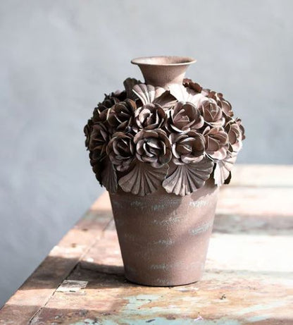 Dekorativ Vase Ofelia Blomstrete Brun Ø21x30cm Metall