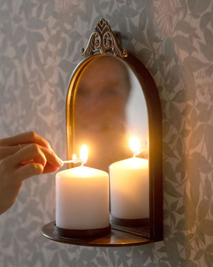 Lysestake Vegg med speil Antik Messing 20,5x12x33cm