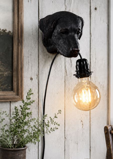 Vägglampa Hund Svart Brun 12x13cm HH