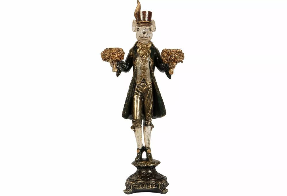 Lysestake Mus - Grønn poly 46 cm | Figurlysestake til kronelys