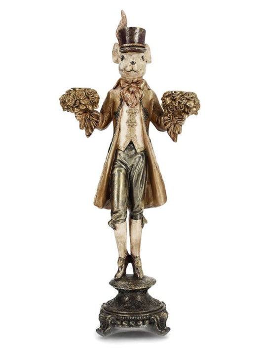 Lysestake Mus - Gull poly 46 cm | Figurlysestake med hatt og frakk