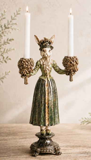 Lysestake Fru Kanin - Grønn poly 43 cm | Figurlysestake kronelys