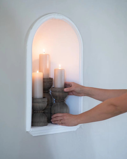 Sett med 3 trelysestaker - Timeglassform 15/20/25 cm i naturtre