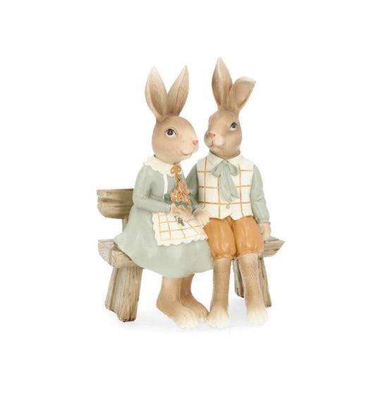 Påskepynt Kaninpar Benk 19 cm