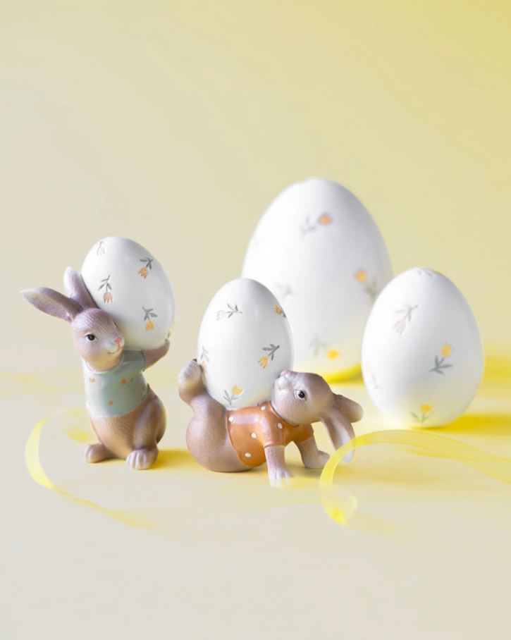 Påskedekoration Kaniner med egg-miks 12 cm