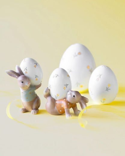 Påskedekoration Kaniner med egg-miks 12 cm