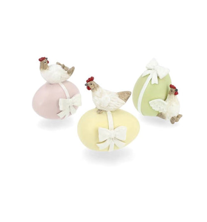 Påskepynt Høne På Egg Mix 3-pakning 8 cm