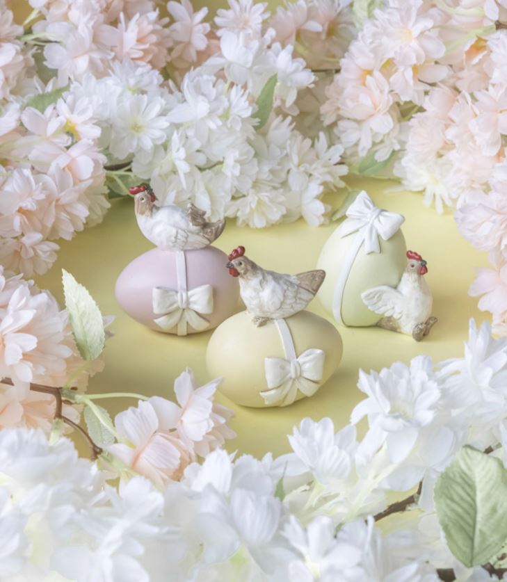 Påskepynt Høne På Egg Mix 3-pakning 8 cm