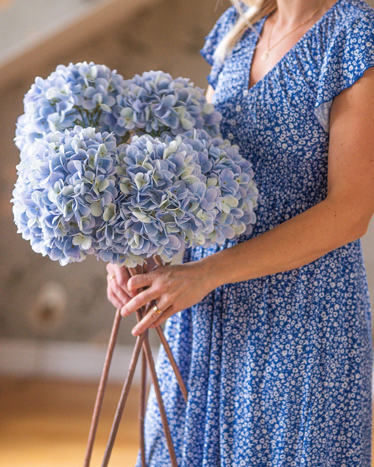 Kunstig Hortensia stilk Blå 3-pakning 84 cm