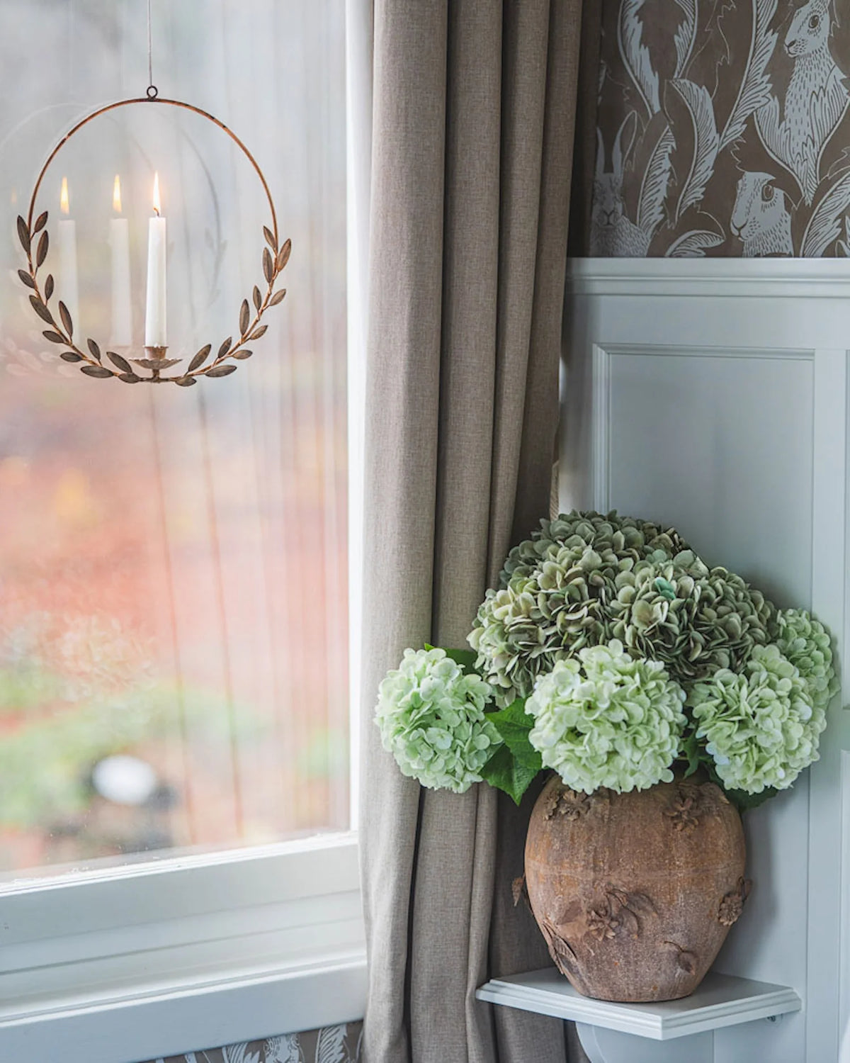 Kunstig Hortensia stilk Grønn 3-pack 84 cm