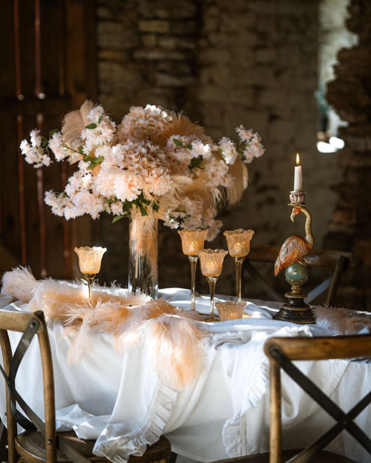 Lyslykt på fot Blomst Aprikos 23 cm