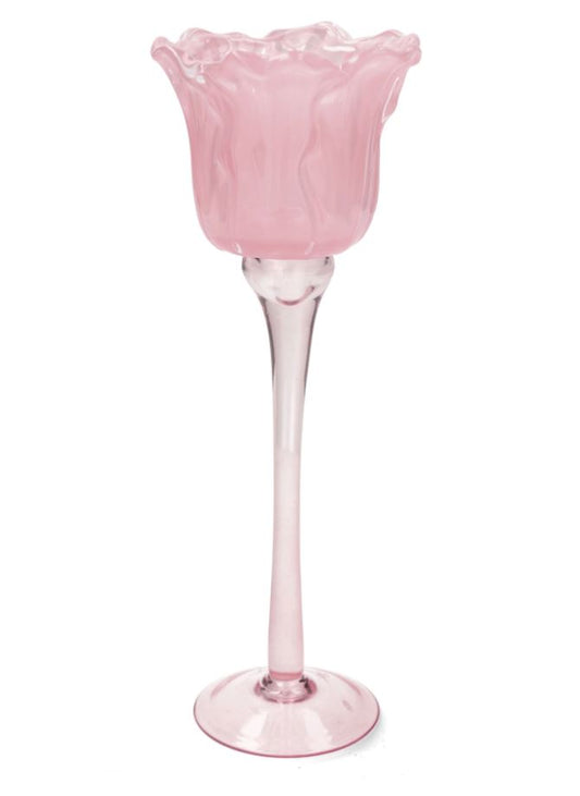 Lyslykt på fot Blomst Rosa 27 cm