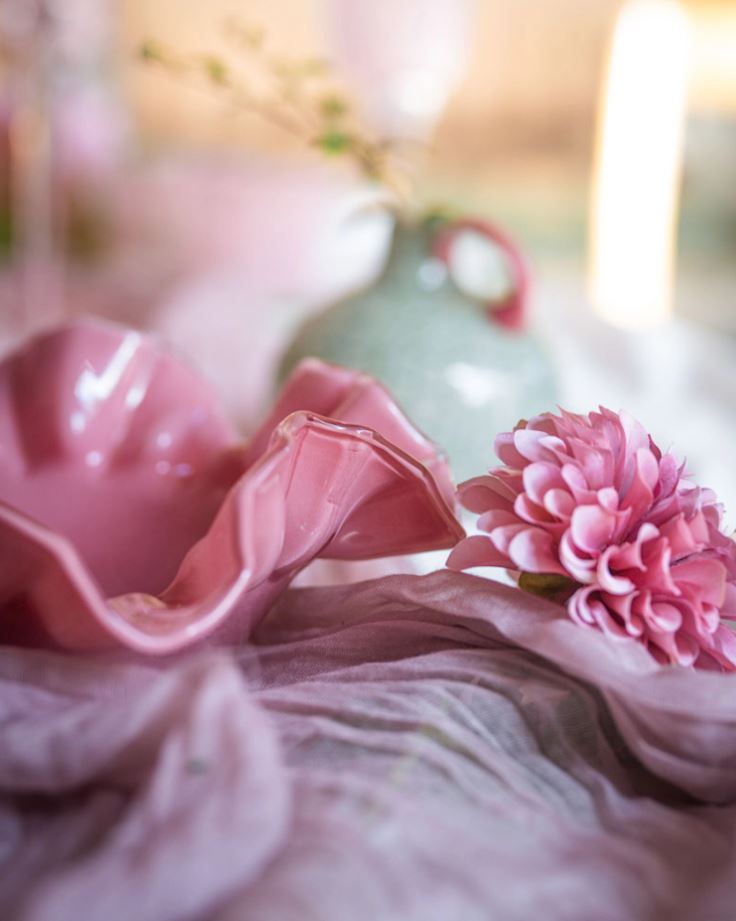 Dekorativ Skål Blomsterblad Rosa Ø28 cm