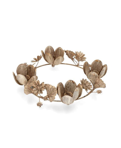 Lysestake Nona Floral - Beige metall Ø34 cm | Til 4 lys