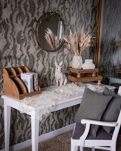 Dekoration Löpare Broderade Blommor 250 cm creme