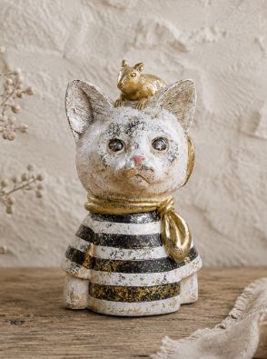 Dekorasjoner Figurer Byste Katt Med Mus 18 cm