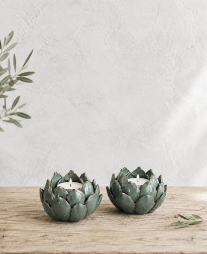 Lysestake/lykt 2-pack Artisjokk Glaze Ø11x8 cm Grønn