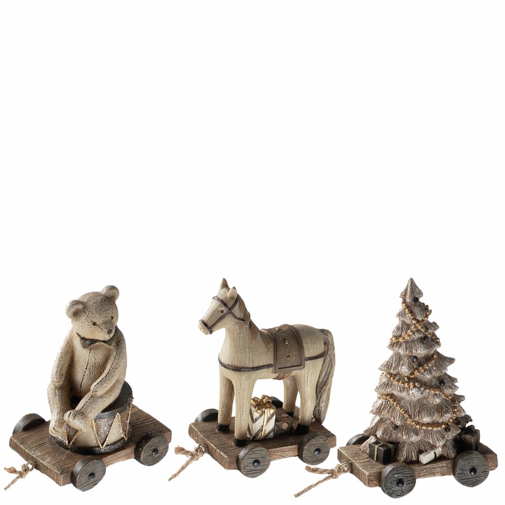 Innendørs julepynt Figurer på hjul 3-pakning krem