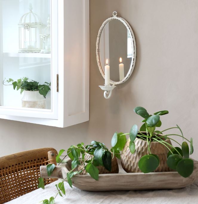 Lysestake Vegglampe H38/L19,5/B11 cm antikk krem