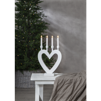 Adventslysestake Hjerte 45 cm hvit