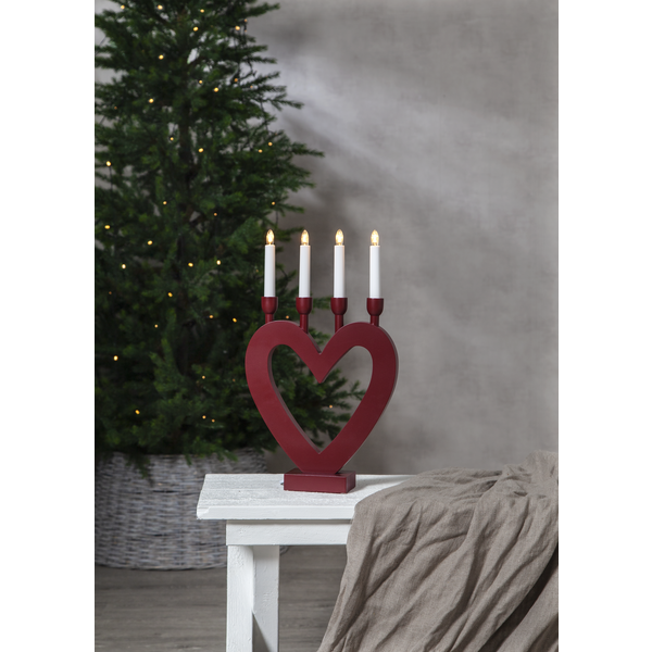 Adventslysestake Hjerte 45 cm Rød