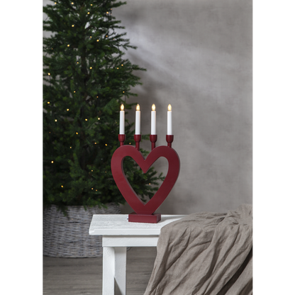 Adventslysestake Hjerte 45 cm Rød