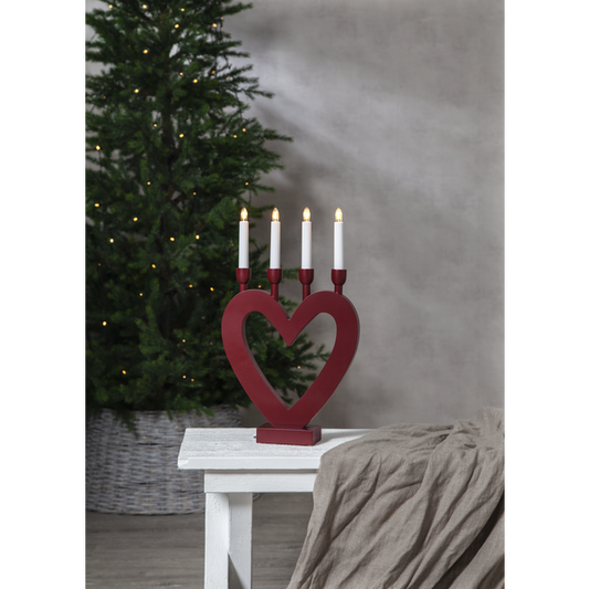 Adventslysestake Hjerte 45 cm Rød
