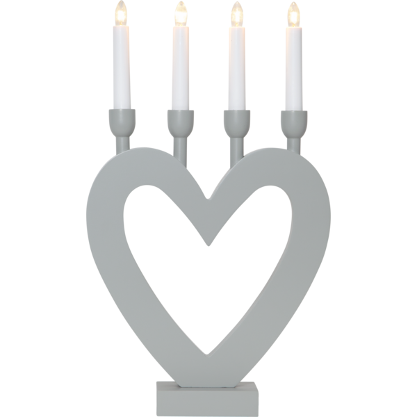 Adventslysestake Hjerte 45 cm Grå
