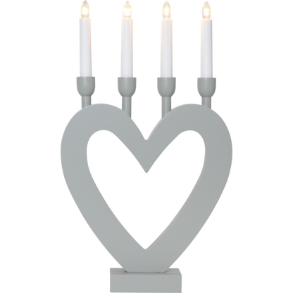 Adventslysestake Hjerte 45 cm Grå