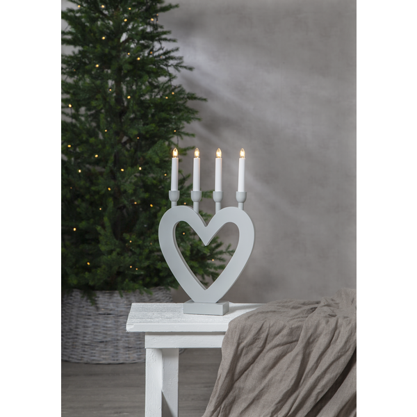 Adventslysestake Hjerte 45 cm Grå