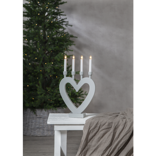 Adventslysestake Hjerte 45 cm Grå